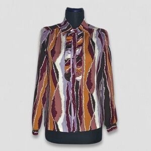 Vintage 80s Kevin Stuart Blouse Purple Cream Size Small